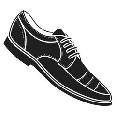 Classic black and white illustration of a single formal men s oxford shoe with white stitching and laces isolated on a white background