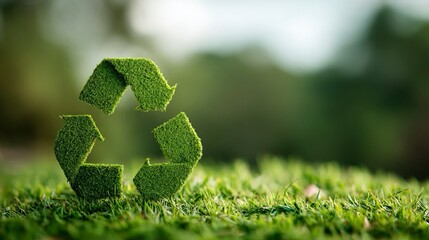 Icona del riciclaggio su un fondo di erba, evidenziando l'importanza del riciclo per un futuro sostenibile.