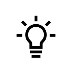A simple black outline of a light bulb with rays surrounding it symbolizes creativity and innovation. This design conveys the concept of inspiration and new ideas effectively