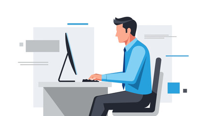 Person Working On Computer in Modern Office Setting Vector Illustration Graphic Design