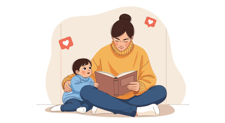Fototapeta premium Mother And Child Enjoying Storytime, Sharing A Book, Finding Comfort And Calmness Foreverlasting