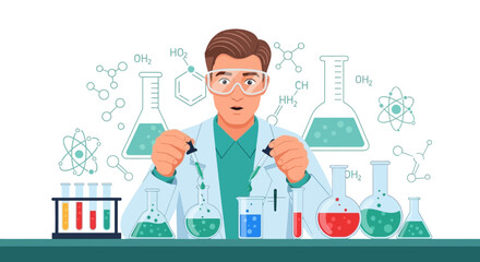 Scientific Study Of a Biochemist Experimenting With Liquid Compounds And Laboratory Tools