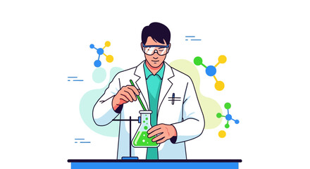 Scientist Conducts Scientific Experiment With Molecular Elements In Laboratory