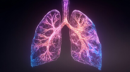 Lungs cancer anatomy concept. X-ray hologram