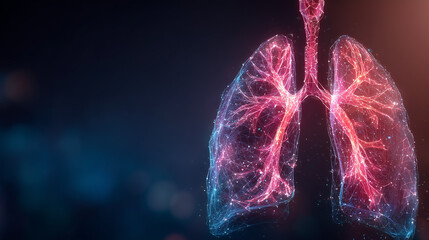 Lungs cancer anatomy concept. X-ray hologram