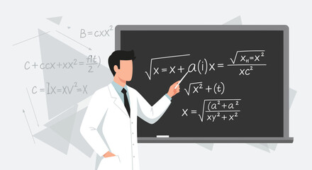 Scientist Pointing To Equations On A Blackboard, Demonstrating Mathematical Concepts