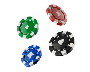 colorful casino chips isolated on white background, png, ai generated.