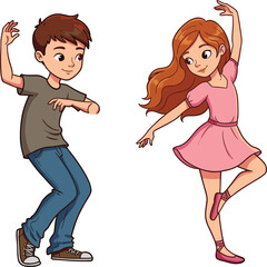 Boy and girl dancing together, kids performing dance moves, happy children dancing, playful kids having 