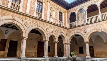 Fototapeta premium Ancient courtyard with arches and ornate detail