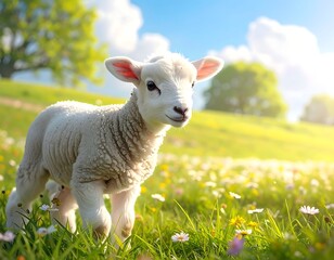 Obraz premium Cute lamb in a spring meadow (3)