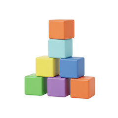 Fototapeta premium A Playful Stack of Colorful Toy Blocks Arranged in a Pyramid, Ideal for Educational Materials, Children's Books, and Creative Design Projects Related to Learning