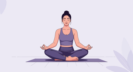 Fototapeta premium Serene Woman Meditating in Lotus Position, Promoting Wellness and Inner Peace