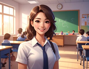 Anime girl in classroom
