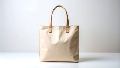 Light beige tote bag on white surface