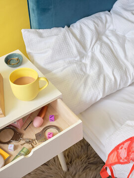 Sex toys in bedside table