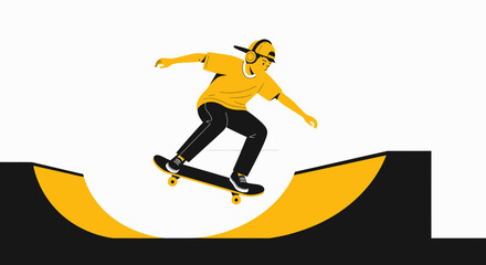 Skateboard Champion Performing a Stunt with Cool Attitude in Skatepark Illustration