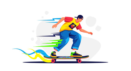 Skateboarder Demonstrating Skill and Speed in a Dynamic Flat Vector Illustration Design