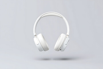 Modern white over-ear headphones floating seamlessly on a clean light background