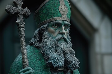 Obraz premium Detailed Statue of Saint Patrick Holding a Crosier