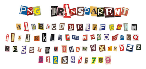 Retro Magazine Colorful Cutout Letters and Numbers Alphabet PNG Transparent