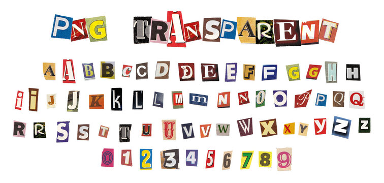 Retro Magazine Colorful Cutout Letters and Numbers Alphabet PNG Transparent