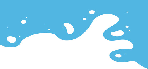 Milk splash background, yogurt frame, milky drip and stain shape, organic cream stain border. Fluid dairy farm. White paint on blue bg. Abstract cartoon drink wavy melted. Sinuous vector illustration
