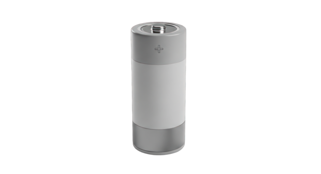 Cylindrical Battery with Positive Symbol Isolated on White.