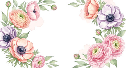 Watercolor Floral Frame - Pastel