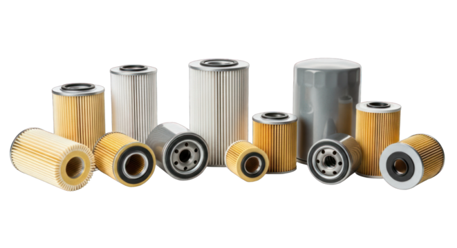 Assortment of Automotive Oil Filters in Various Sizes and Styles.
