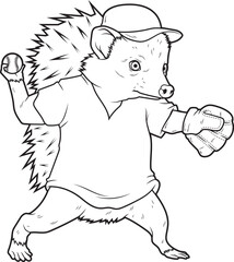 Hedgehog Baseball Baseball glove Animal Vector Graphc Art Illustration