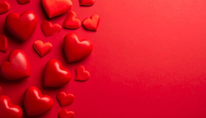 Red hearts arranged on a red background