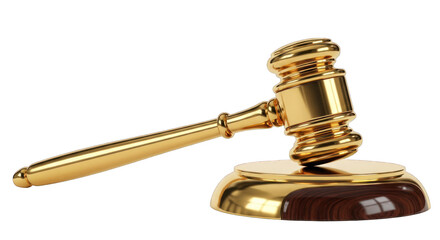 Shiny Golden Gavel and Sound Block on White.