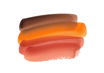 An abstract hand-painted watercolor brush stroke in warm earthy brown, orange, and terracotta with varied pigment density on a transparent background, concept of natural artistic beauty