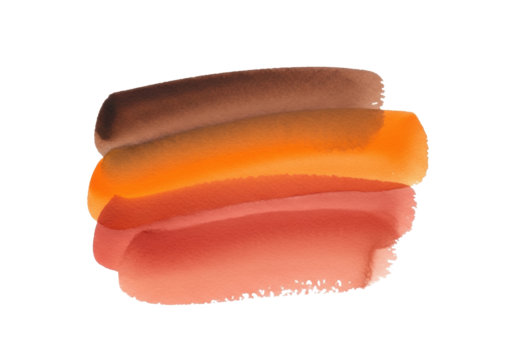 An abstract hand-painted watercolor brush stroke in warm earthy brown, orange, and terracotta with varied pigment density on a transparent background, concept of natural artistic beauty