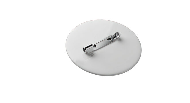 Blank White Button Badge with Metal Pin Back. - Powered by Adobe