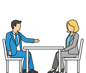 Obraz premium Vector illustration of two business people in a meeting at a table