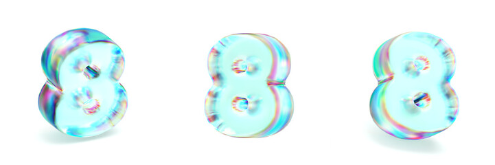 Crystal glass Font Set of number 8 EIGHT 3D