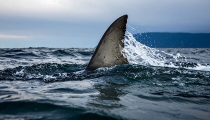 Fototapeta premium Shark fin breaking the ocean's surface