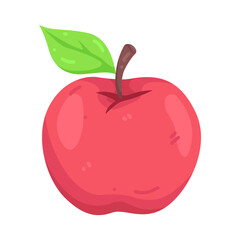 Illustration of red apple with green leaves