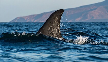 Fototapeta premium Shark fin emerging from ocean waves