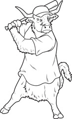 Highland cow Baseball Baseball bat Animal Vector Grahic Art Illustration