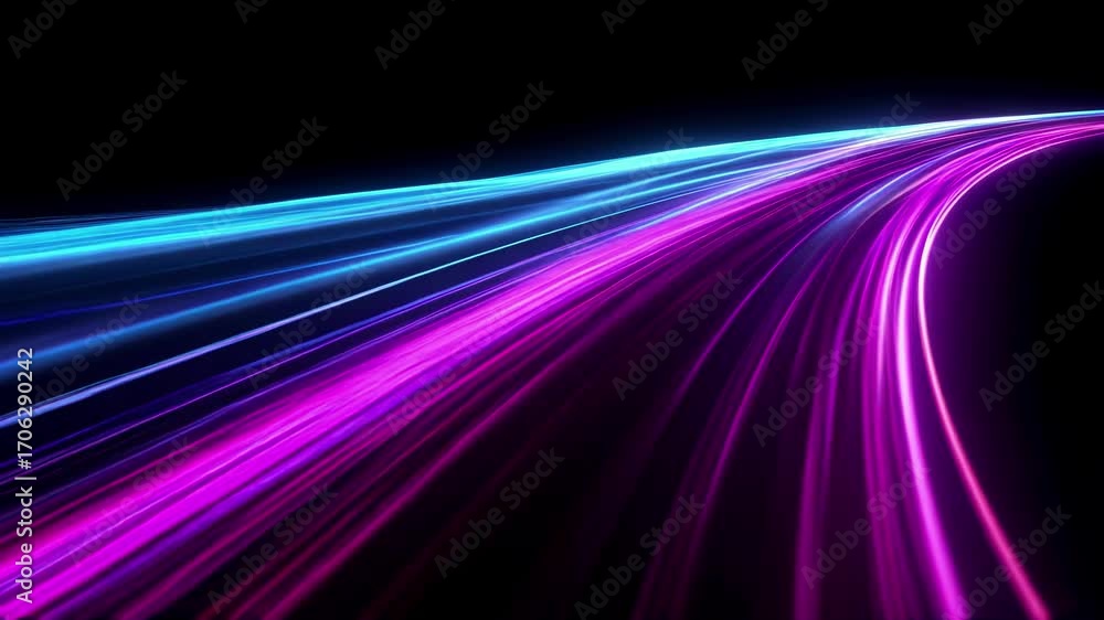 Poster dynamic video concept with neon light trails in motion. captured from a low angle, showcasing vibran