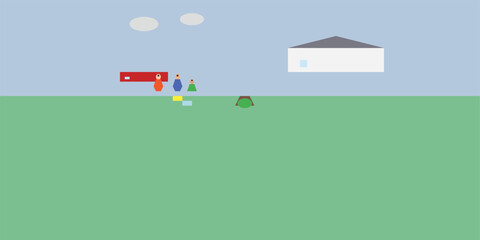 Flat Editorial Vector of Patriotic Parade on Suburban Street &ndash; American Celebration Scene Illustration
