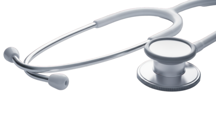 Silver Stethoscope with Ear Tips and Diaphragm for Medical Examination.