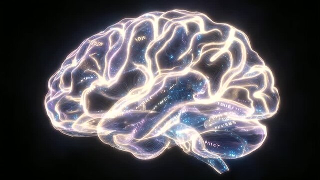 Digital visualization, brain rewiring, glowing neural pathways, affirmation phrases, self-confidence, mental clarity, brain neuroplasticity, positive psychology, self-belief, mental