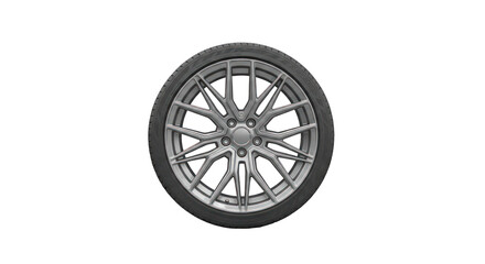 Fototapeta premium Silver Alloy Car Wheel with Black Tire and Multi-Spoke Design.