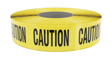 Yellow Caution Tape Roll with Black Text.
