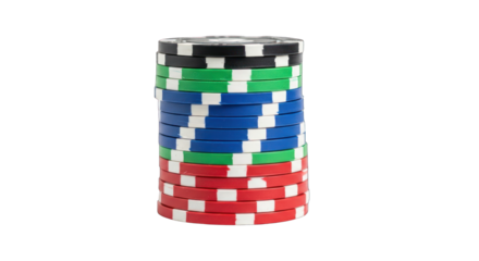 Stack of Colorful Poker Chips with White Accents.