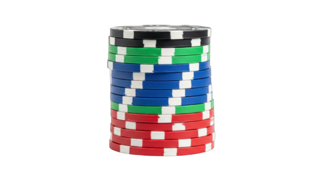 Stack of Colorful Poker Chips with White Accents.