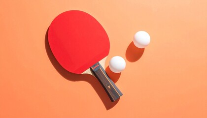 A red paddle and white ping pong ball rest on orange ground—where color, motion, and simplicity collide in a snapshot of playful precision.